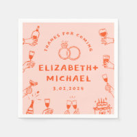 Hand drawn Red Pink Funky Wedding