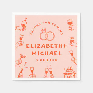 Hand drawn Red Pink Funky Wedding Napkins