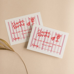Hand Drawn Red Pink Pizza Baby Diaper Raffle Enclosure Card