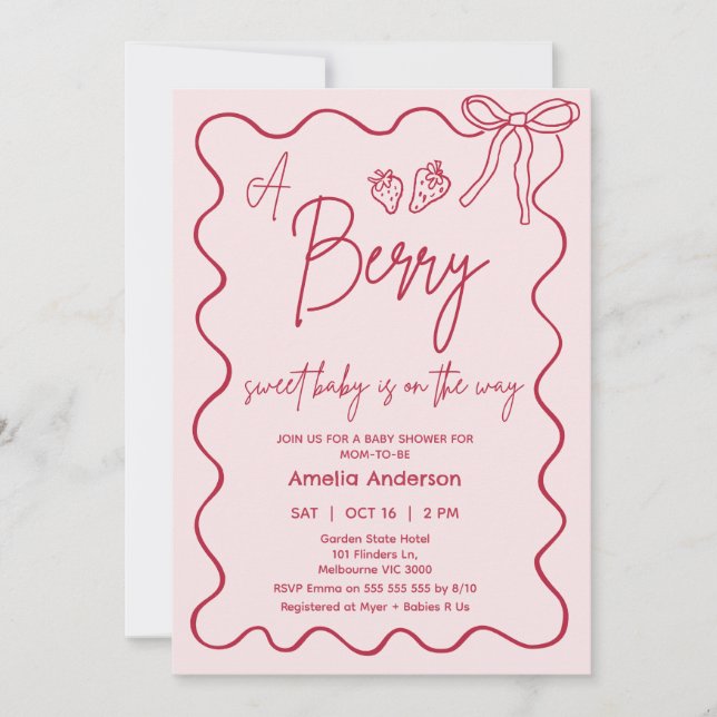 Hand Drawn Red Pink Strawberry Baby Shower Invitation (Front)