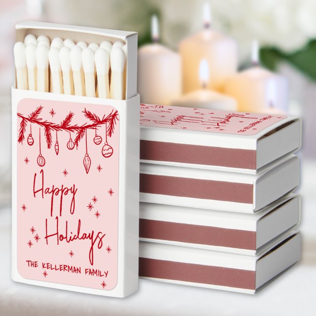 Hand Drawn Red Pink Whimsical Holiday Matchboxes (Hand Drawn Red Pink Whimsical Holiday Matchboxes)