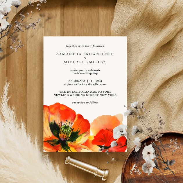 Hand-Drawn Red Poppy Flower Illustration Invitation