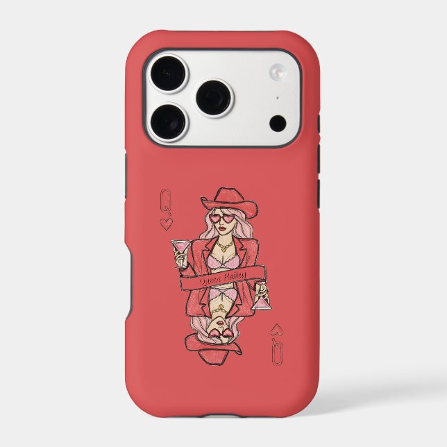 Hand Drawn Red Queen of Hearts Pink Doodle Case-Mate iPhone Case (Back)