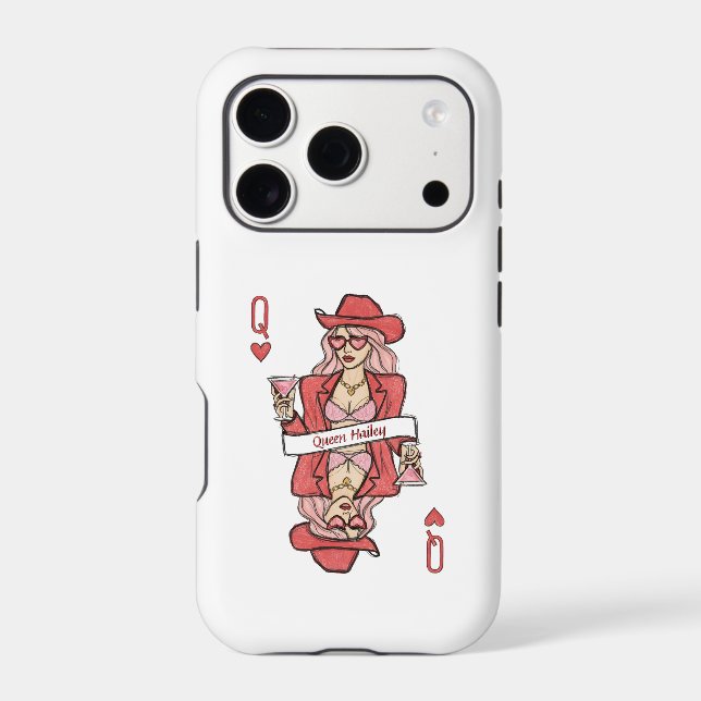 Hand Drawn Red Queen of Hearts Pink Doodle Case-Mate iPhone Case (Back)