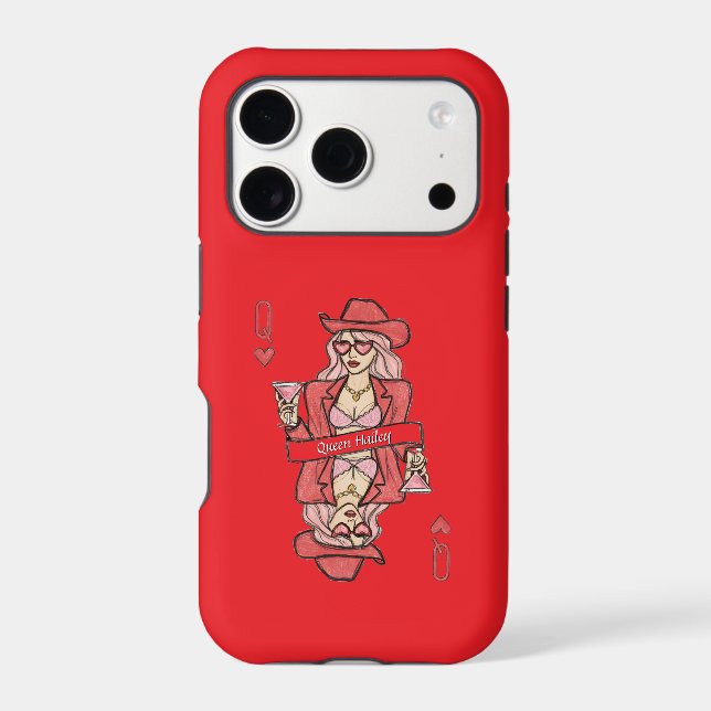 Hand Drawn Red Queen of Hearts Pink Doodle Case-Mate iPhone Case (Back)