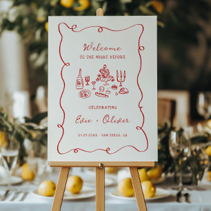 Hand Drawn Red Rehearsal Dinner Welcome Foam Board