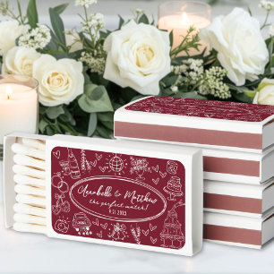 Hand Drawn Red Retro Wedding Matchboxes
