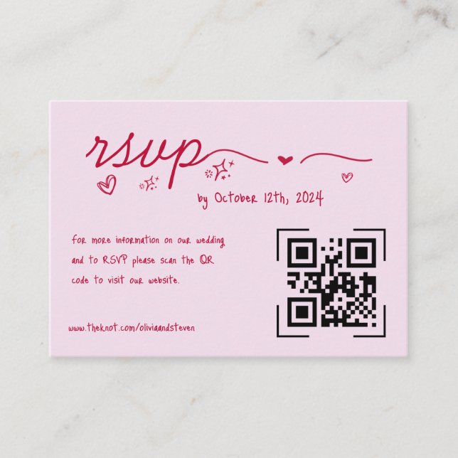 Hand Drawn Red Scribble Quirky QR Code RSVP  Enclosure Card (Front)