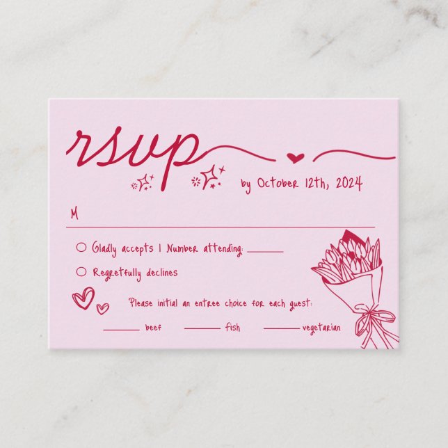Hand Drawn Red Scribble Quirky RSVP Wedding  Enclosure Card (Front)