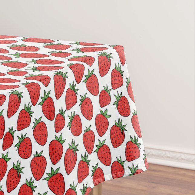 Hand-Drawn Red Strawberry Pattern Tablecloth (In Situ)