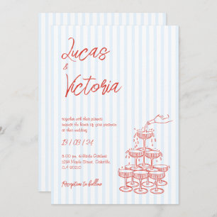 Hand Drawn Red Striped Whimsical Wedding Invitation