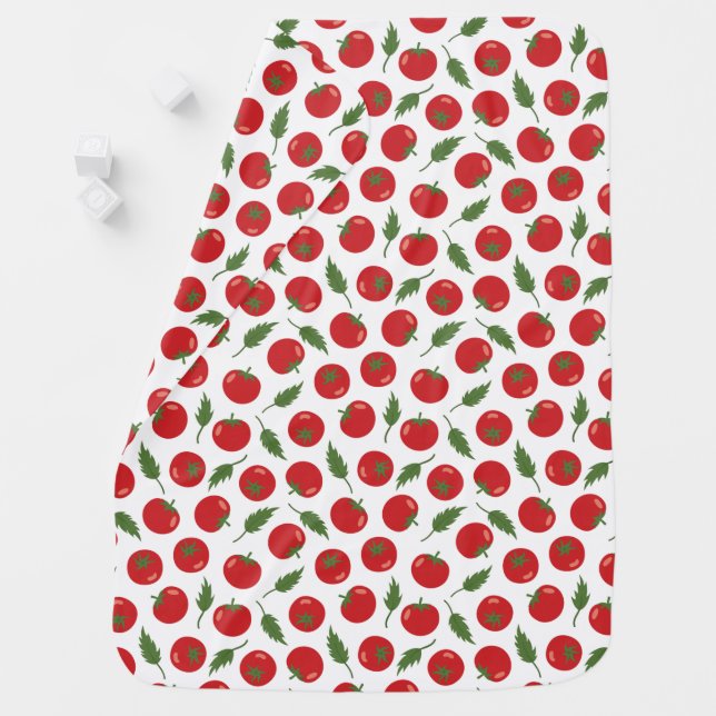 Hand Drawn Red Tomato Pattern Baby Blanket (In Situ)