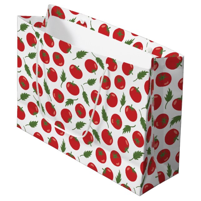 Hand Drawn Red Tomato Pattern Large Gift Bag (Front Angled)