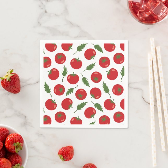 Hand Drawn Red Tomato Pattern Napkins (Insitu)