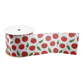 Hand Drawn Red Tomato Pattern Satin Ribbon