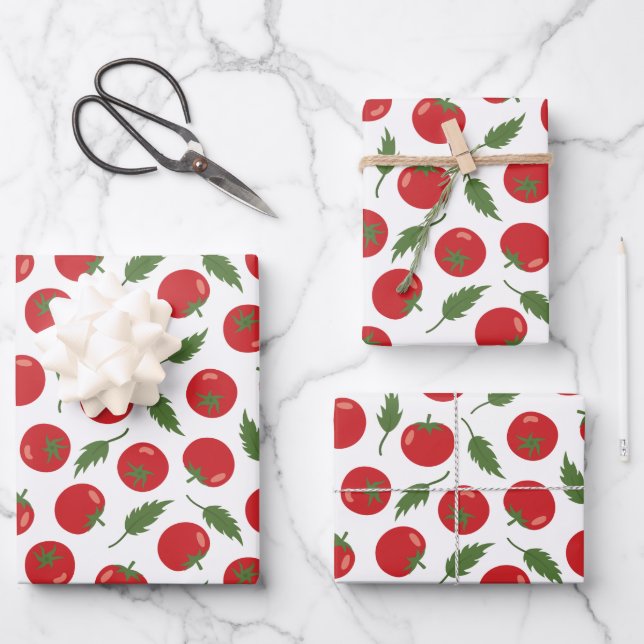 Hand Drawn Red Tomato Pattern Wrapping Paper Sheets (Front)