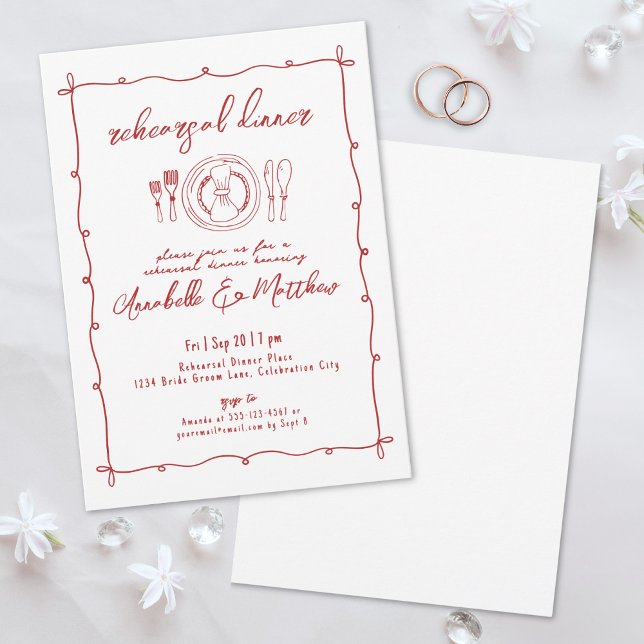 Hand Drawn Red Wedding Rehearsal Dinner Invitation (Hand Drawn Red Wedding Rehearsal Dinner Invitation)