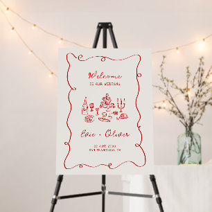 Hand Drawn Red Wedding Welcome Foam Board