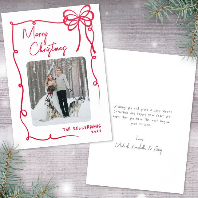Hand Drawn Red Whimsical Christmas Holiday Letterpress Photo Cards (Hand Drawn Red Whimsical Christmas Holiday Letterpress Photo Cards)