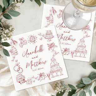 Hand Drawn Red Whimsical Wedding Napkins