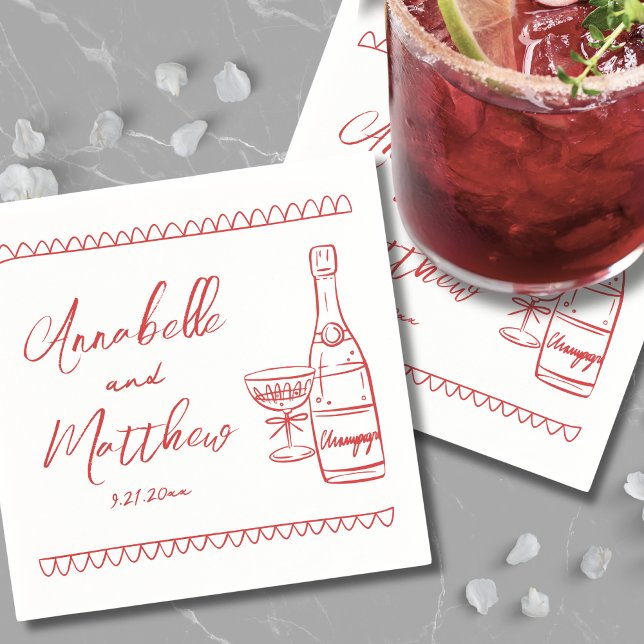 Hand Drawn Red Whimsical Wedding Napkins (Hand Drawn Red Whimsical Wedding Napkins)