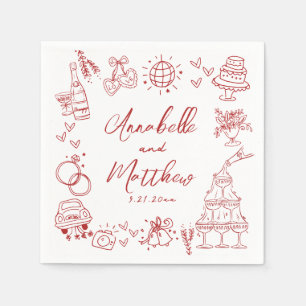 Hand Drawn Red Whimsical Wedding Napkins