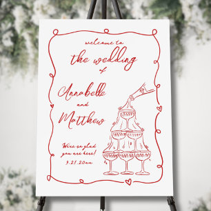 Hand Drawn Red Whimsical Wedding Welcome Sign