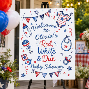Hand Drawn Red White & Due Baby Shower Sign