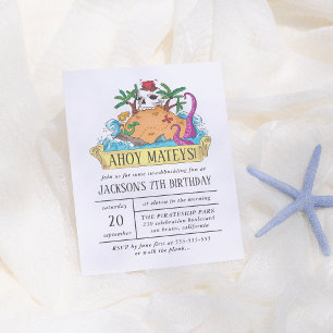 Hand Drawn Red & White Pirate Island Boy Birthday Invitation Postcard