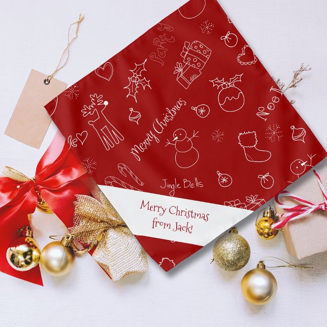 Hand Drawn Red White Xmas Doodles Bandana (Creator Uploaded)