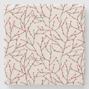 Hand-drawn Red Winterberry Branches Holiday Stone Coaster