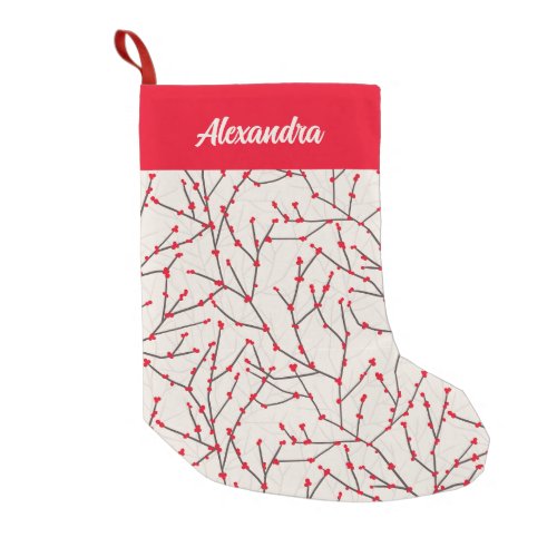 Hand_drawn Red Winterberry Branches  Small Christmas Stocking