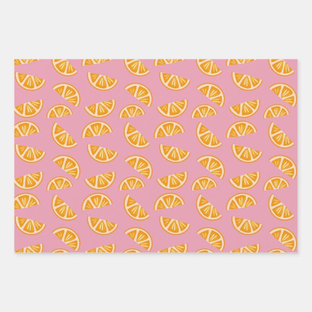 Hand-drawn Refreshing Oranges Seamless Pattern Wrapping Paper Sheets (Front)