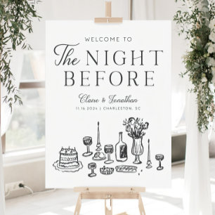 Hand Drawn Rehearsal Dinner Sign, The Night Before Foam Board