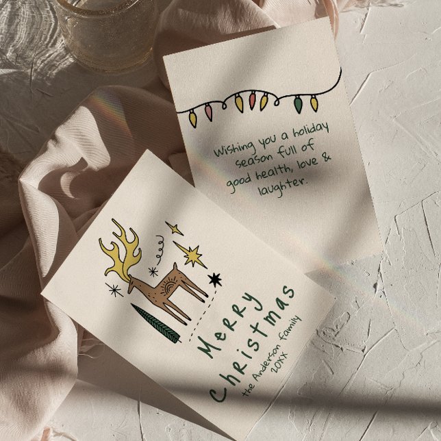 Hand Drawn Reindeer Merry Christmas Non-Photo Holiday Card (Creator Uploaded)