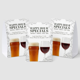 Hand Drawn Restaurant Bistro Happy Hour Specials Paper Table Tent
