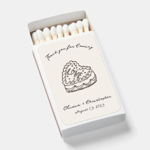 Hand Drawn Retro Aesthetic Love Cake Wedding Favor Matchboxes