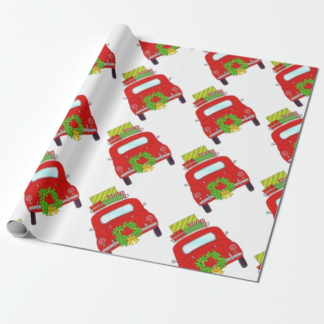 Hand drawn retro Christmas car Wrapping Paper (Unrolled)