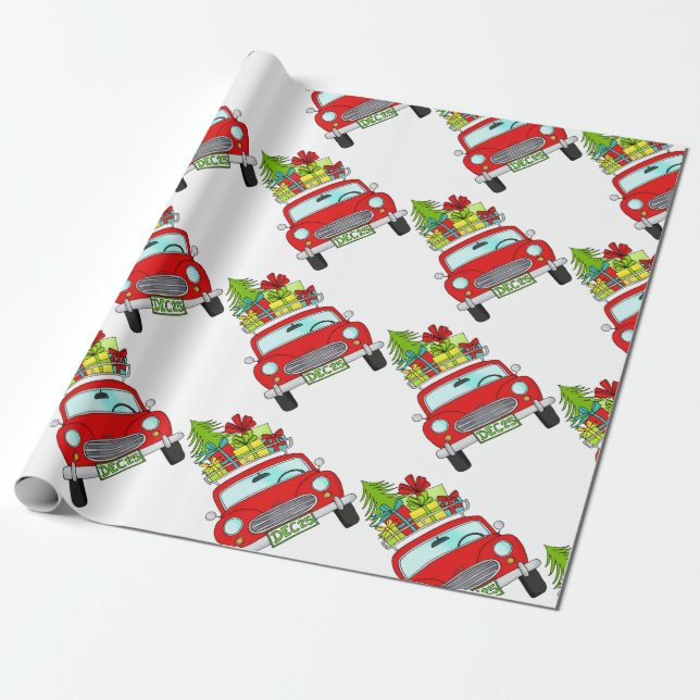 Hand drawn retro Christmas car Wrapping Paper (Unrolled)