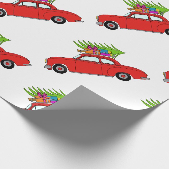 Hand drawn retro Christmas car Wrapping Paper | Zazzle.com