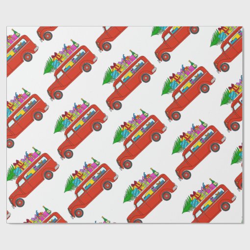 Hand drawn retro Christmas car Wrapping Paper | Zazzle