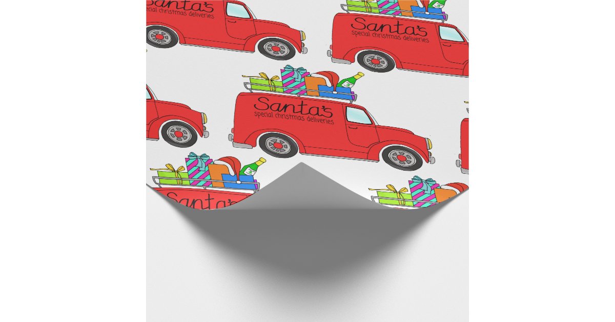 Hand drawn retro Christmas car Wrapping Paper | Zazzle