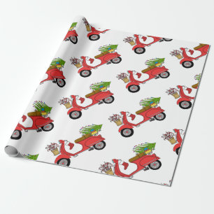 Hand drawn retro Christmas scooter Wrapping Paper
