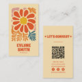 Hand Drawn Retro Colorful QR Code Boho 70s Floral Business Card | Zazzle