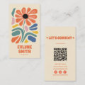 Hand Drawn Retro Colorful QR Code Boho Chic Floral Business Card | Zazzle