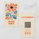Hand Drawn Retro Colorful QR Code Boho Chic Floral Business Card | Zazzle
