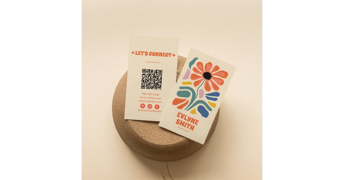 Hand Drawn Retro Colorful QR Code Boho Chic Floral Business Card | Zazzle