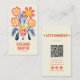 Hand Drawn Retro Colorful QR Code Floral Unique Business Card | Zazzle