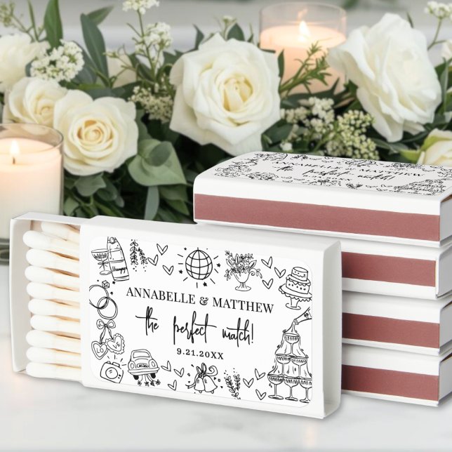 Hand Drawn Retro Perfect Match Wedding (Hand Drawn Perfect Match Whimsical Wedding)