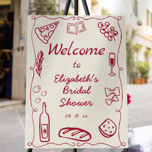 Hand Drawn Retro Red Italian Food Casual Welcome Foam Board